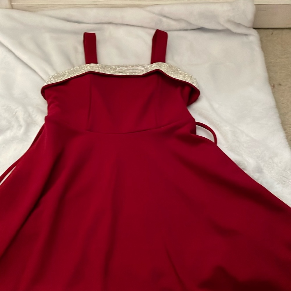 Size 8 dress, red, silver